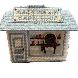 Mary Maxim Plastic Canvas Needlepoint Musical Village Yarn Shop Completed